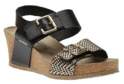 Mephisto Lissandra Cuba Black Gold Textured Leather Wedge Sandal