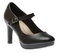 Clarks Ambyr Shine Black Leather Mary Jane Heel Pump