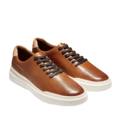 Cole Haan GrandPrø Rally Laser Cut Tan Brown Leather Lace-Up Sneaker -Rockport Store colrally06d