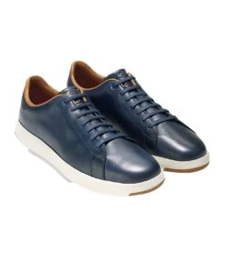 Cole Haan GrandPrø Blue Leather Lace-Up Tennis Sneaker -Rockport Store coltennis03g
