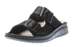 Finn Comfort Cayman Black Leather Adjustable Slide Sandal