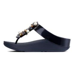 Deco Midnight Navy Pearlized Faux Leather Thong Sandal -Rockport Store fitdeco03a