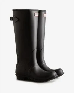 Hunter Women's Black Tall Back Adjustable Rain Boots -Rockport Store hunw2489301c