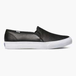 Keds Double Decker Black Perforated Leather Slip-On Sneaker -Rockport Store keddoubledp01a