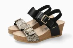 Mephisto Lissandra Cuba Black Gold Textured Leather Wedge Sandal -Rockport Store meplissandra01d