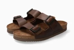 Mephisto Nerio Scratch Brown Leather Slide Sandal -Rockport Store mepnerio02d