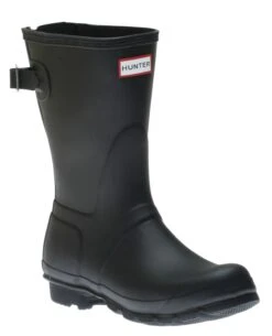 Hunter Women's Black Short Back Adjustable Rain Boots