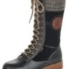 Remonte Castor Black Leather Knit Boot -Rockport Store remd937501 1