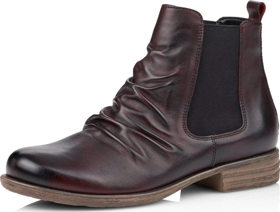 Remonte Cristallino Wine Ruched Leather Chelsea Boot 3 Remonte Cristallino Wine Ruched Leather Chelsea Boot